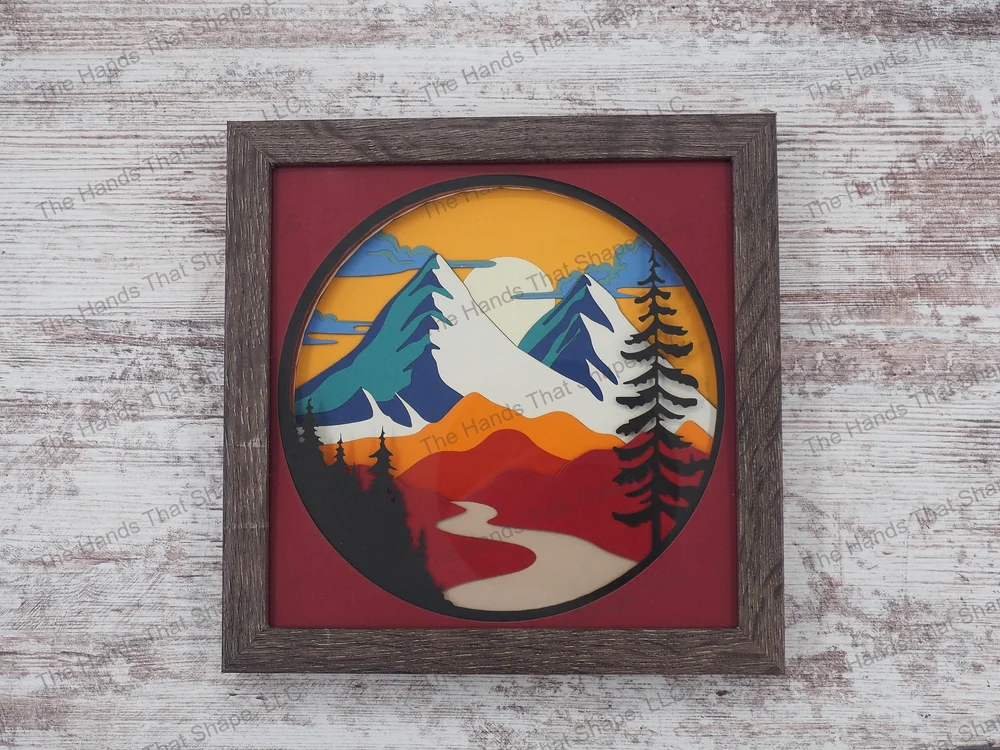 Red Mountain Layered Paper Art Shadow Box